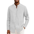 thumbnail image 2 of Mens Stand Collar Shirt Linen Shirt Summer Wrinkle Free Comfort Long Sleeve Dress Shirts Vacation Outfits, 2 of 6