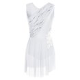 thumbnail image 3 of Sxiwei Women Lyrical Dance Dresses Sleeveless Irregular Hem Shiny Rhinestones Dress Stage Performance White M, 3 of 5