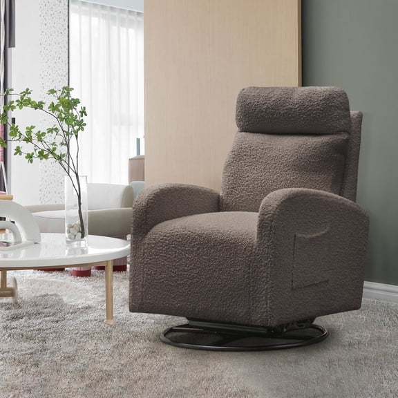 Lunale Teddy Swivel Glider Rocking Chair for Baby Nursery, Indoor, Drak Gray