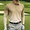 thumbnail image 5 of AKOEE Men's Polo Shirt Long Sleeve Golf Tops Collared Gradient Classic Fit Sport Casual Big & Tall Blouse, Khaki S, 5 of 6