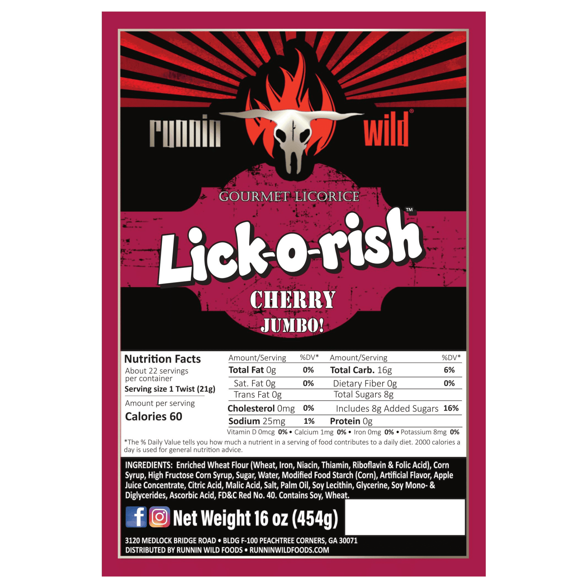 Cherry Licorice Candy | JUMBO Soft and Chewy Twists | Lick-o-Rish, 3 Pounds Total (Set of 3 bags, 1 pound each)