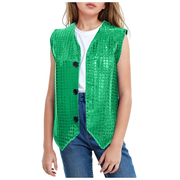 Akiihool Jean Jacket Toddler Girl Baby Toddler and Little Girls Knit Button Down Vest Spring Fall Cotton Crochet Sweater, Loose Fit (Green,15-16 Years)