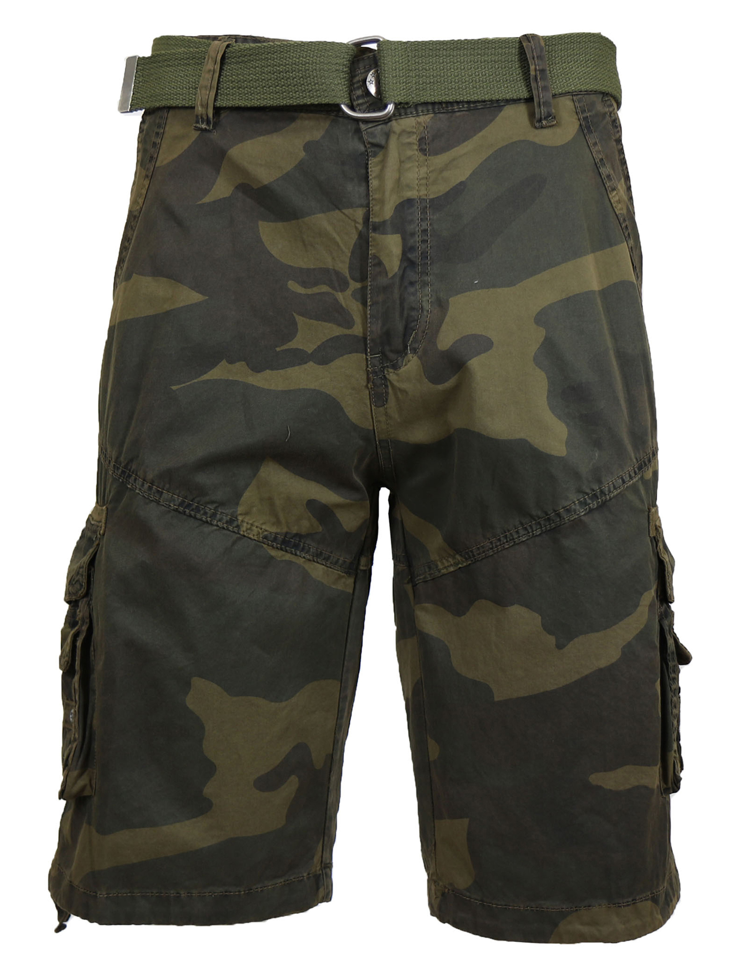 Mens Cargo Shorts Belted Cotton Twill Flat Front Washed Utility Pockets ...