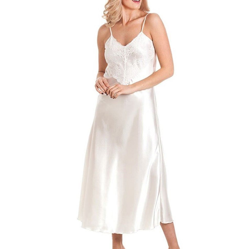 Ladies Long Satin Nightdress And Dressing Gown Set Womens Nightie Lace Detail 