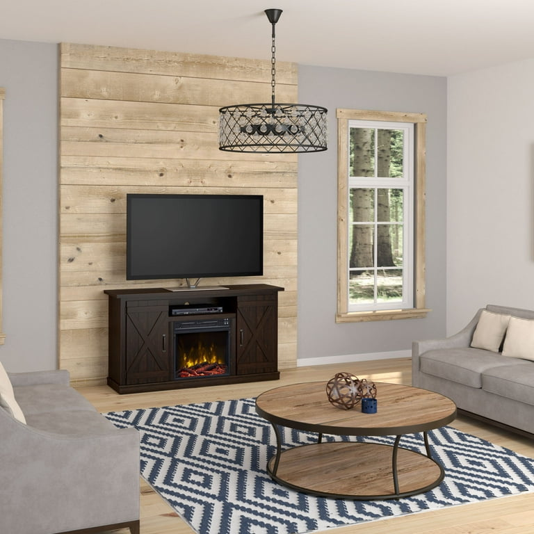 Twin Star Home Barn Door TV Stand for TVs up to 55 with ClassicFlame  Electric Fireplace, Sawcut Espresso - Walmart.com