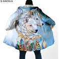 thumbnail image 1 of Capa gruesa y cálida con capucha para hombre, abrigo de lana a prueba de viento, con estampado 3D de Luna y Lobo, Native Dream Catcher, bata, manta, 6, 1 of 4