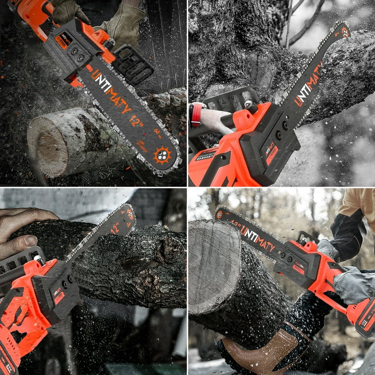 UNTIMATY 12 Cordless Chainsaw 900W Brushless Motor Battery Operated Chain Saw with 21V Rechargeable 3.0Ah Battery and Charger for Wood Cutting Tree