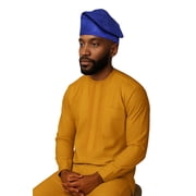 Blue Embroidered African Hand woven Aso Oke Hat