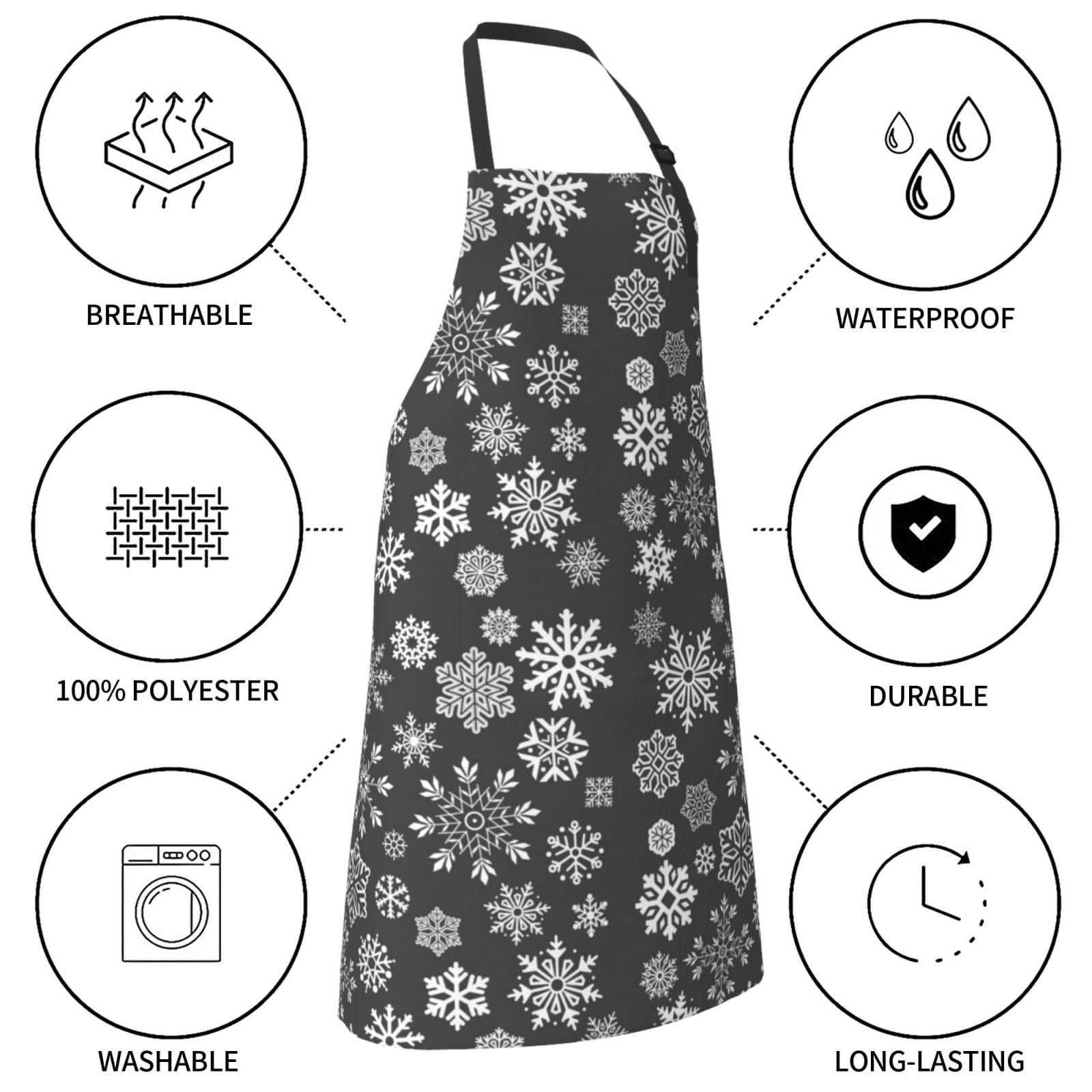 Kdxio simple white Snowflake Apron with Pockets Adjustable Kitchen Aprons for Men Women Waterproof Aprons for Cooking,Drawing,Crafting, Baking Household Cleaning
