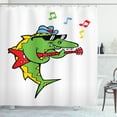 thumbnail image 1 of Sunglasses Shower Curtain, Whimsical Cartoon Crocodile Playing the Guitar Cool Animal Musician, Fabric Bathroom Set with Hooks, 69W X 70L Inches, White and Multicolor, by Ambesonne, 1 of 3