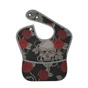 Bingfone Mess-Proof Baby Bib - Waterproof Bib For Baby Boy Or Girl With Food Catcher Pocket, Unisex-Skull And Red Roses