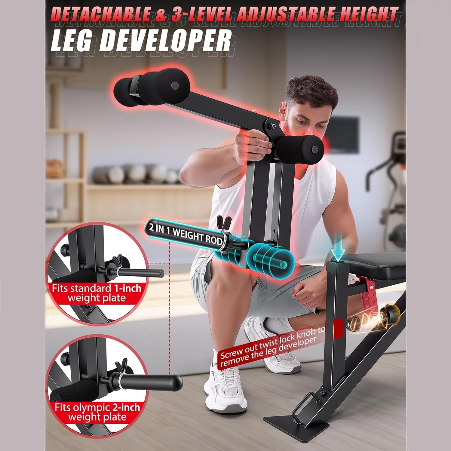 VIBESPARK 1200LBS Weight Bench, 5 Position Back Adjustable Workout Bench with Leg Developer, Multi-Purpose Utility Bench for Home Gym Strength Training, Flat/Incline/Decline Bench Press