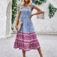 thumbnail image 2 of Boho Dresses for Women, Women's Summer Casual Dress Floral Print V Neck Waist Dress Casual Dress Outfits for Women, 2 of 7