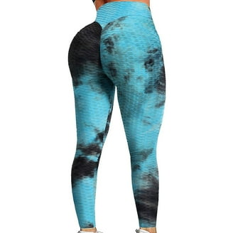 SZKANI Women's Scrunch Butt Lifting Leggings - High Waisted Seamless Workout Yoga Pants (Tie-Dye Black Blue, Large)