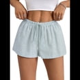 thumbnail image 2 of Pantalones Cortos Tipo Bóxer de Verano con Cintura Elástica, Cordón Ajustable y Estampado de Rayas para Mujer Verde S, 2 of 7