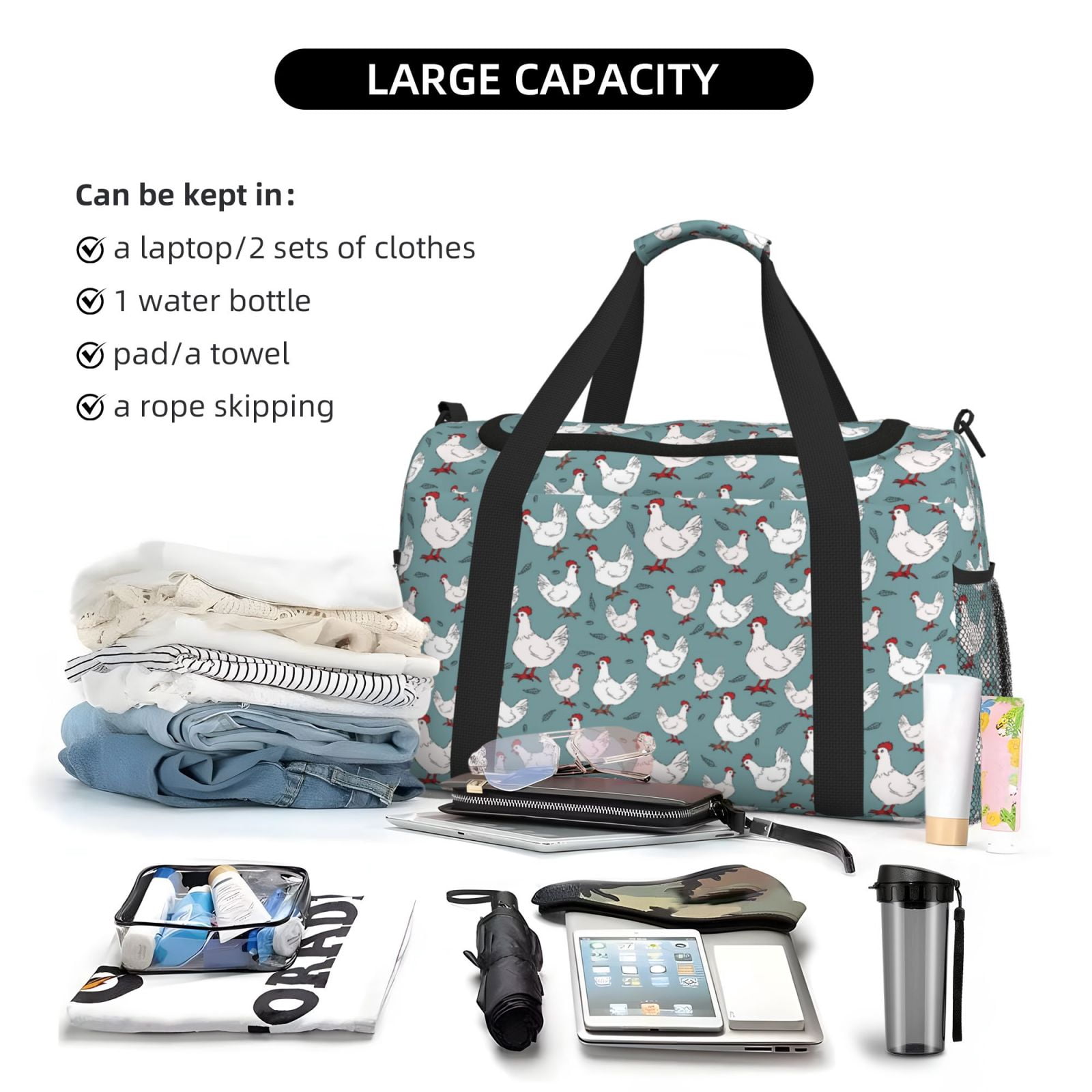 Fuzoiu Farm Birds Print Travel Duffle Bag,Carry On Tote Bags,Duffel Bag,Sport Gym Bag, Hospital Bag for Labor and Delivery, Overnight Bag,Luggage Bag