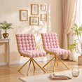 thumbnail image 3 of Set of 2 Modern Pink Bubble Tufted Velvet Dining Chairs with Polished Gold Metal Legs, 3 of 10