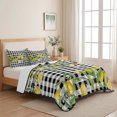 thumbnail image 5 of Queen Quilt Set 90''x96'', Lemon Lightweight Bedspread Coverlet Set with 2 Pillow Shams, Farmhouse Summer Botanical Fruit Black White Plaid Breathable All Season Quilt Bedding for Bedroom/Guest Room, 5 of 9