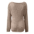 thumbnail image 6 of Women's Lightweight Hollow Out Knit Beach Cover Up Long Sleeve Casual Loose Fit Summer T-Shirt For Outing Oversized T-shirts Short Sleeve Crewneck Casual Tops, 6 of 6