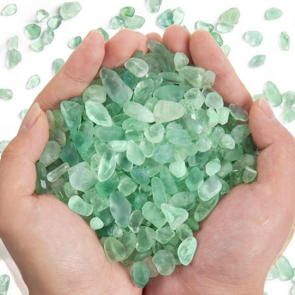 Sinkoo Natural Green Flourite Crystals Bulk 0.66 Lb/300g Small Tumbled Chips Crystal Stone Decorative Pebbles for Home Decoration & Fish Turtle Tank, Vase Filler, Plants Decor