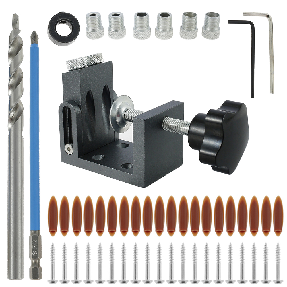 Eummy 52pcs Pocket Hole Jig 15 Degree Drill Guide Kit Adjustable