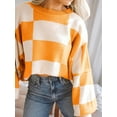 thumbnail image 6 of Women'S Fall Fashion Crew Neck Long Sleeve Lattice Ribbed Knit Loose Pullover Sweater Tops Orange S, 6 of 9