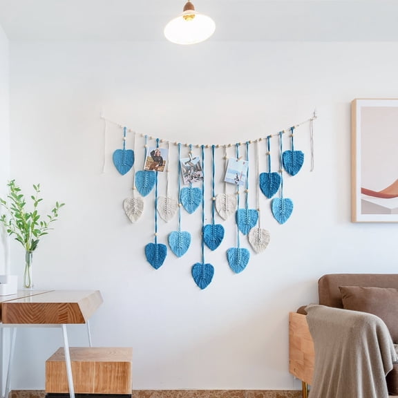 Sinkoo Large Macrame Wall Hanging, 47.2"x29.5" Sapphire Blue Boho Wall Decor for Apartment Living Room BedroomTapestry, Kawaii Bohemian Woven Leaves Hangings