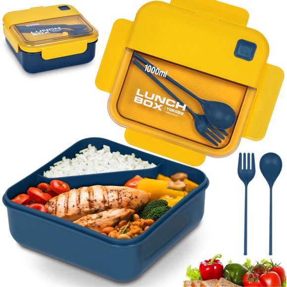 Lonchera Cuadrada Portátil Bento Box Magma Life con Divisiones Incluye Cuchara y Tenedor