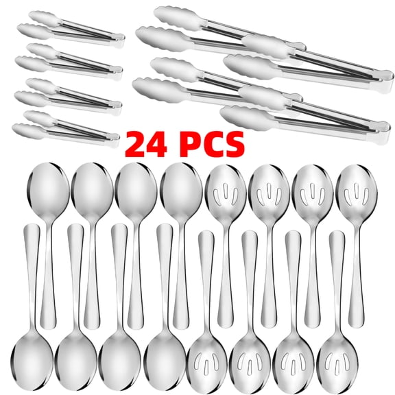 24PCS Serving Utensils - Large Serving Spoons,Slotted Spoons,Serving Tongs,Appetizer Tongs, Premium Stainless Steel Utensills Sets for Buffet Catering Banquet Party