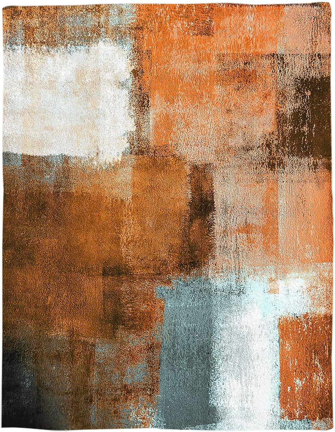 Fall Blanket Orange Grey Flannel Fleece Throw Blankets Soft Breathable Rustic Paint Art Graffiti Lattice Warm Cozy Decorative for Sofa Chair Bedroom All Seasons Use 60" x 80"