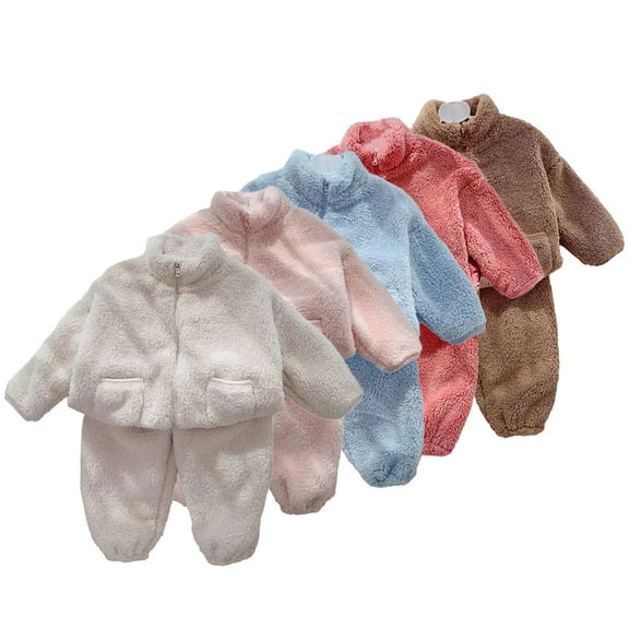 Godderr 2PCS Kids Baby Boys Girls Fall Winter Fleece Pajamas Outfit Thickened Warm Loungewear Two-Piece Sleepwear Set for 1-12 Years Old Toddler Unisex
