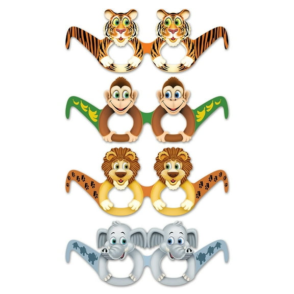 Club Pack of 144 Colorful Jubilant Jungle Animal Eyeglasses
