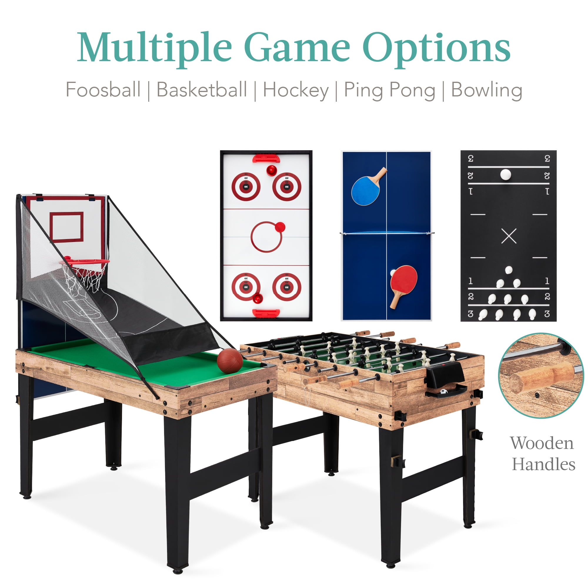 Best Choice Products 13-in-1 Combo Game Table Set w/ Ping Pong, Foosball, Basketball, Hockey, Archery - Natural