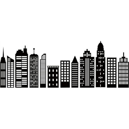 Cityscape Wall Stickers City Buildings Silhouettes PVC Wall Art Decals Kids Room Vinyl Decor Decoration School Dormitory Decals Party Decoration 38.6x14in Mixed Color