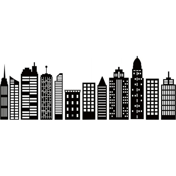 Pegatinas de pared de paisaje urbano, siluetas de edificios de la ciudad, calcomanías de vinilo para decoración de habitaciones.