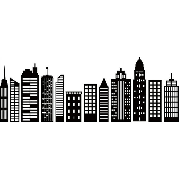 Cityscape Wall Stickers City Buildings Silhouettes PVC Wall Art Decals Kids Room Vinyl Decor Decoration School Dormitory Decals Party Decoration 38.6x14in Mixed Color