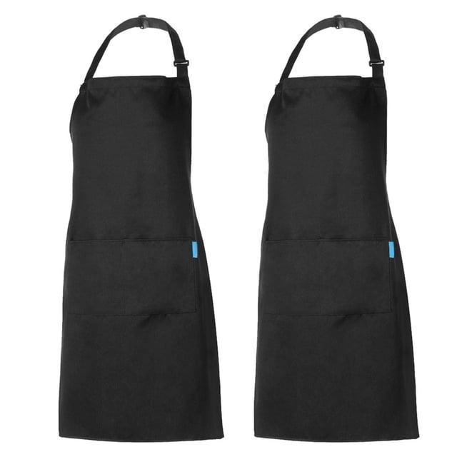Generic 2-Pack Adjustable Waterproof Kitchen Aprons with Large Pockets, Unisex Black Design for Cooking, BBQ, and Crafting