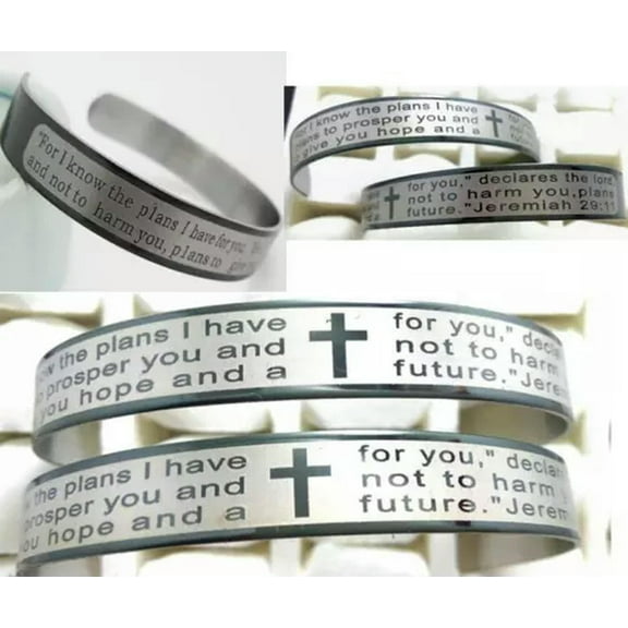 HOOUN 12pcs For i know.. Jeremiah 29:11 Bible Prayer Stainless steel Bangles bracelets