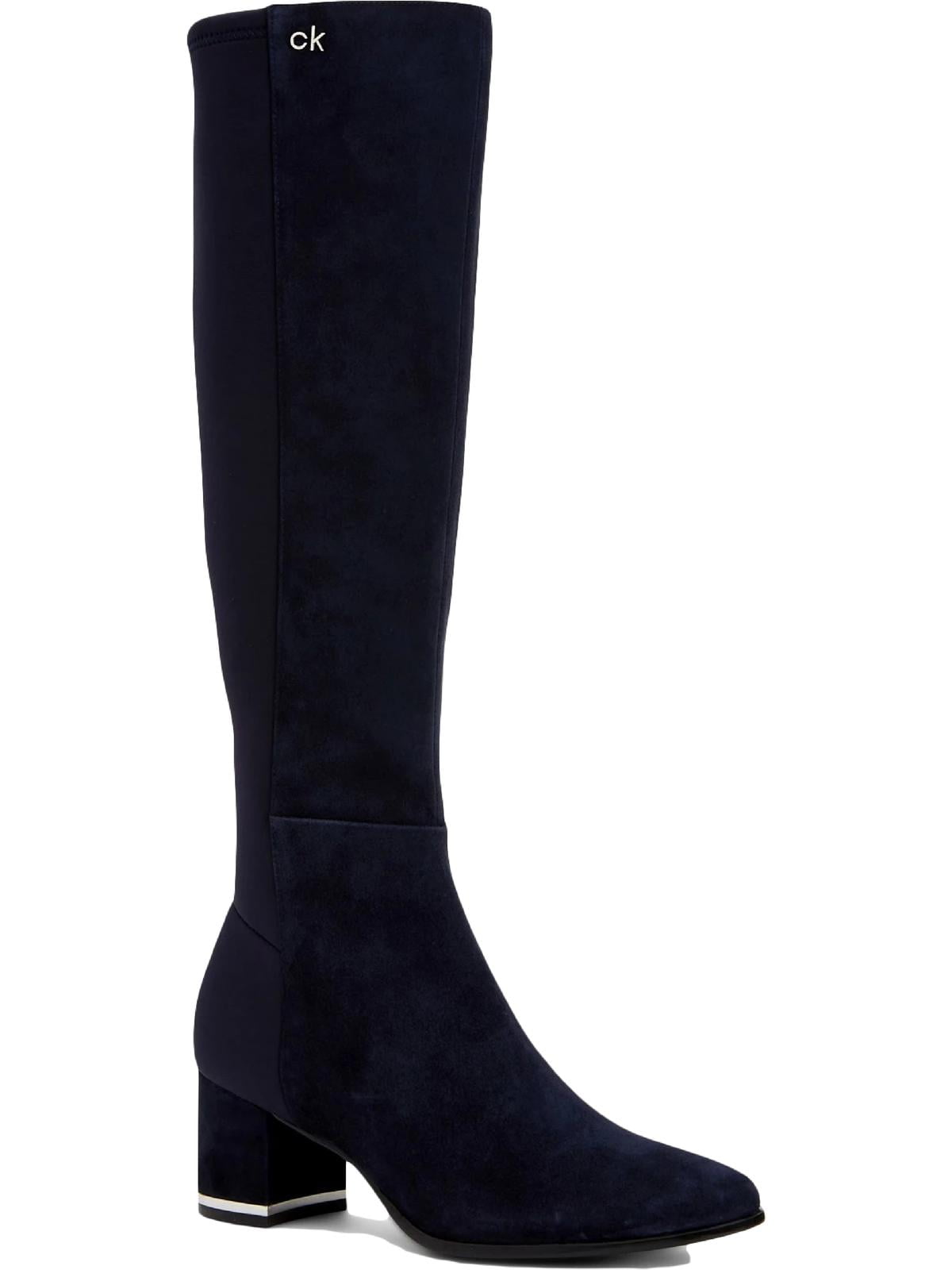 Calvin Klein Womens Freeda Suede KneeHigh Boots Blue 8.5 Medium (B,M