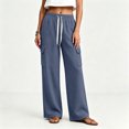 thumbnail image 6 of Women's Soft Wide Leg Cargo Sweatpants with Pockets, Elastic Drawstring Mid Waisted Casual Hiking Jogging Work Outdoor Pants for Women | UKHCCC,Navy S, 6 of 8