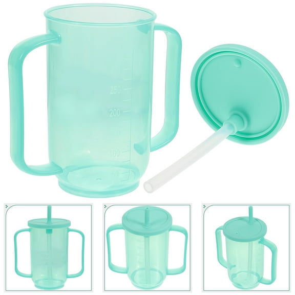Amosfun Light Green Spill Proof Drinking Cup for Adults with Inclined Mouth for Disabled Patient Convenience