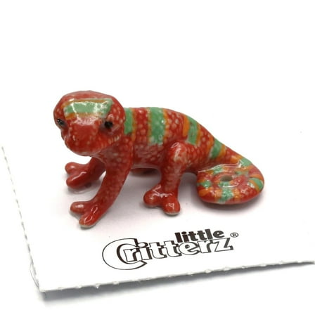 Little Critterz Red Chameleon "Al Chemist" Handcrafted - Home Decor Reptile Decorative Figurine Birthday Gift - Miniature Porcelain Figurine