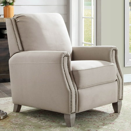 Better Homes & Gardens Pushback Recliner, Taupe Fabric Upholstery with Bronze Nail-Head