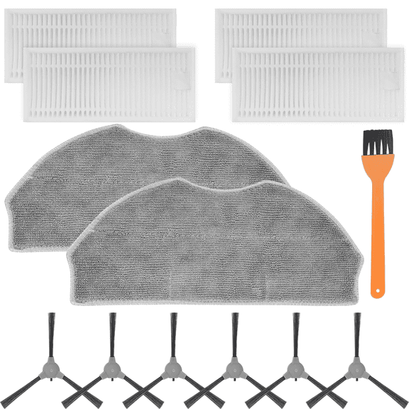 13Pcs Replacement Parts Compatible with PrettyCare C2/C2-V2,ROPVACNIC S1, Tipdiy G90, betboyles V75S, VIPSUN Z1 Robot Vacuum, 6 Side Brushes, 4 HEPA Filters, 2 Mop Pads and 1 Cleaning Brush