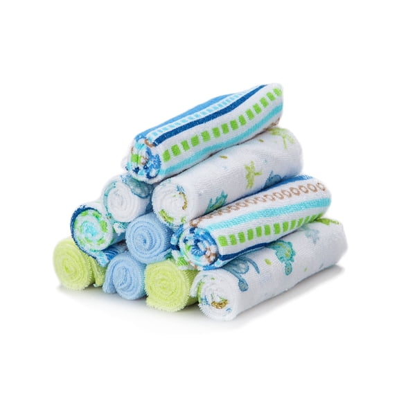 Spasilk Washcloth Wipes Set for Newborns and Infants, Terry Bathtime Essentials, Pack of 10, Blue Stripes