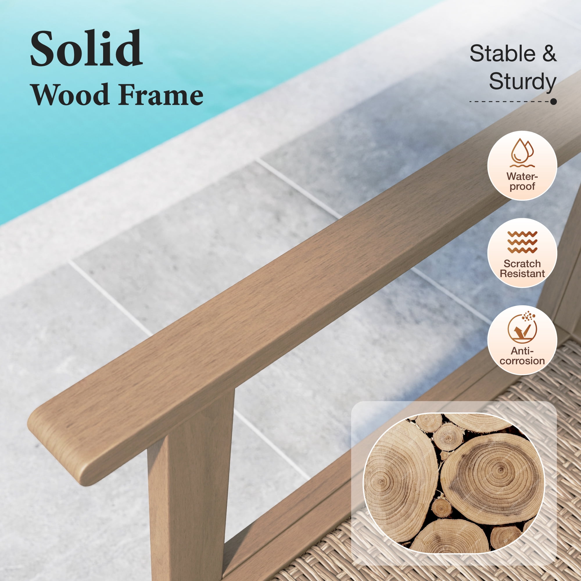 SUMMIT LIVING 6-Piece Acacia Wood Outdoor Patio Dining Chairs with Rattan Seat & Back