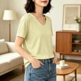 thumbnail image 5 of Fengqque Womens Short Sleeve Tops V Neck Summer T Shirt Casual Basic Tees Solid Color Trendy Tops Yellow XL(XL), 5 of 6