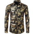 thumbnail image 4 of Camisa de vestir con estampado floral dorado de lujo para hombre, camisas de manga larga con botones y estampado completo en 3D para fiestas, blusas casuales para hombre, 4 of 5