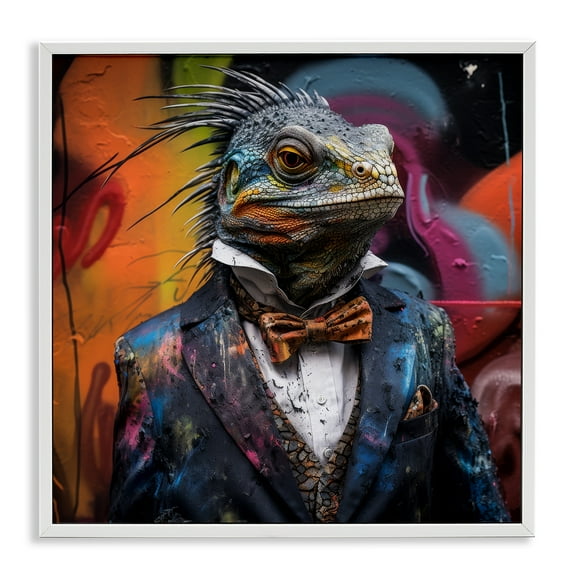 Stupell Industries Urban Graffiti Iguana Animals & Insects Painting White Framed Art Print Wall Art, 24 x 24