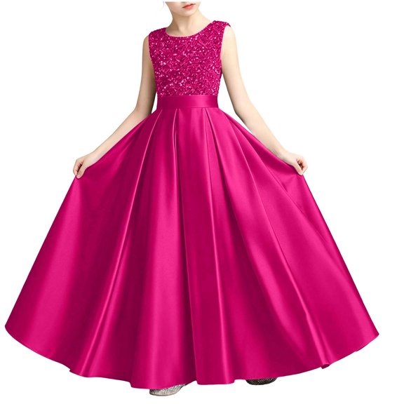 ATOGUTA Girls Dress Wedding Satin Dresses Princess Birthday Party Prom Ball Gown Size 0-13